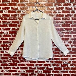 Sigrid Olsen White Linen Button-Down Front and Faux Button Back Shirt. Small